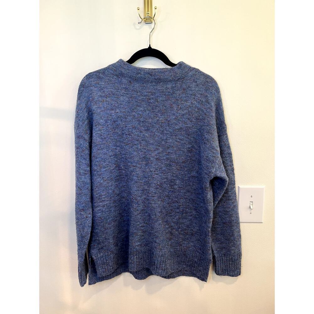 Well Worn Blue Speckled Knit Sweater Mock Neck Pullover Medium